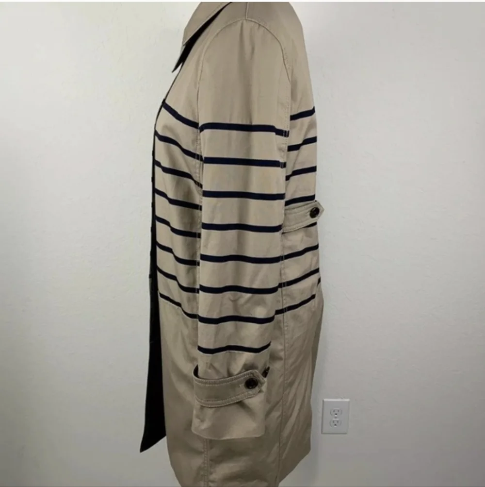 J.Crew Women's Size 6 Striped Beige Navy Blue Trench Coat Jacket
